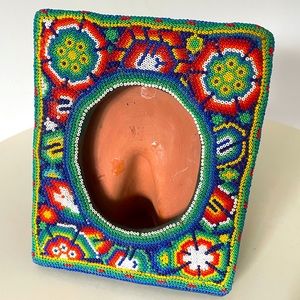 Vintage Huichol ceramic frame 6”x4”